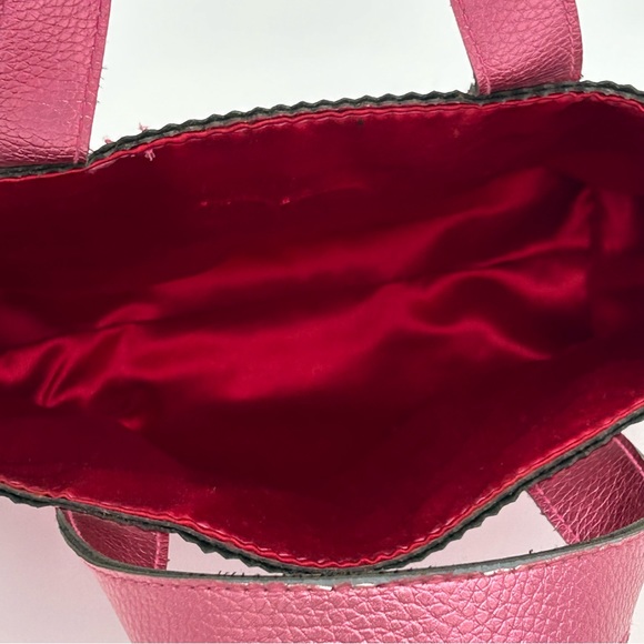 Victorias Secret Tote Bag Top Handle Small Metallic Pink Faux Leather Barbiecore - Picture 6 of 11